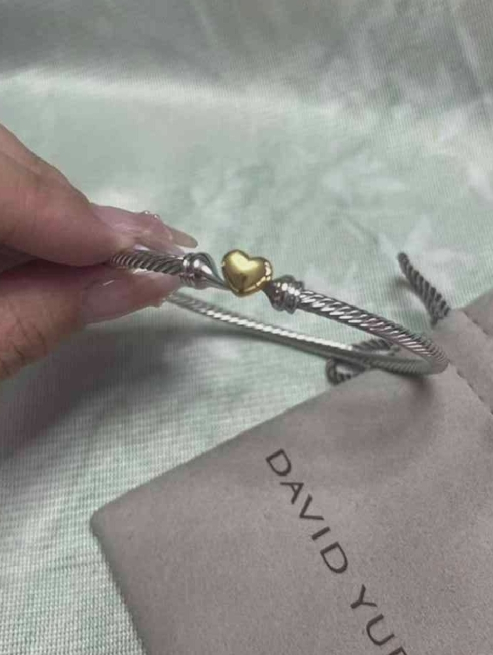 David Yurman Two-Tone Cable Bracelet with Gold Heart Accent - Picture 4 of 8